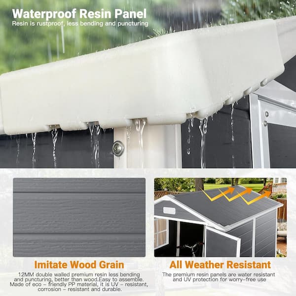 Gray 6 ft. W x 6 ft. D Plastic Resin Shed with Floor and Lockable