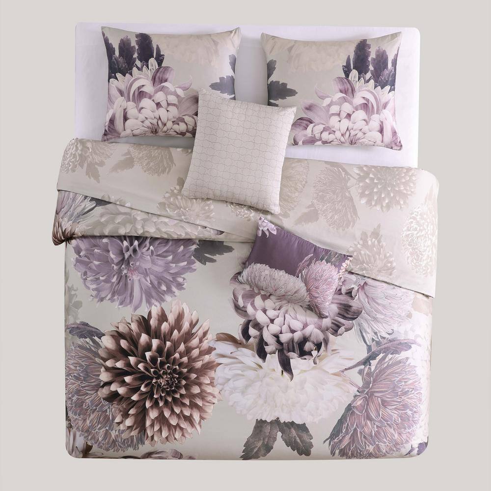 King Purple Cotton Reversible Floral Comforter Set