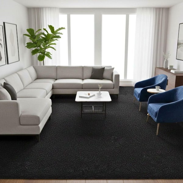 Cozy Plush Non-Slip Rubberback Soft Black 8 ft. x 20 ft. Indoor Bedroom, Living Room Runner Rug