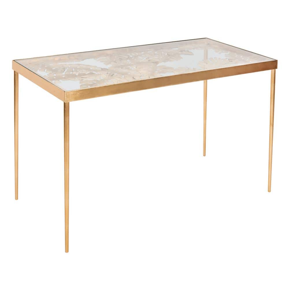 47'' Luxurious Gold Leaf Palm Leaf Glass Home Office Desk