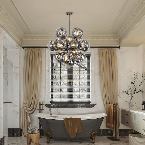 PAKOKULA Modern Sputnik 25-Light Silver Bubble Cluster Chandelier