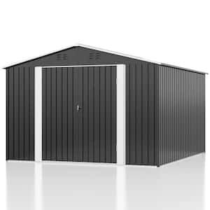 10 ft. W x 12 ft. D Outdoor Metal Shed Storage with Updated Frame Structure and Lockable Doors, Black (120 sq. ft.）