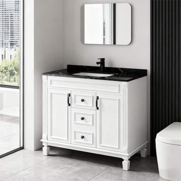 Ximuprmy Solid Wood 36 in. Bath Vanity Cabinet without Top in