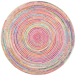 Cape Cod Natural/Multi 10 ft. x 10 ft. Round Striped Braided Area Rug