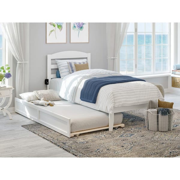 AFI Warren 38-1/4 in. W White Twin XL Solid Wood Frame with Twin XL Pull Out Trundle Bed and USB Charger Platform Bed