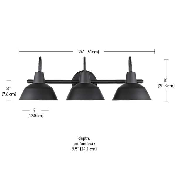 Globe Electric Brooklyn 24 in. 3-Light Matte Black Vanity Light