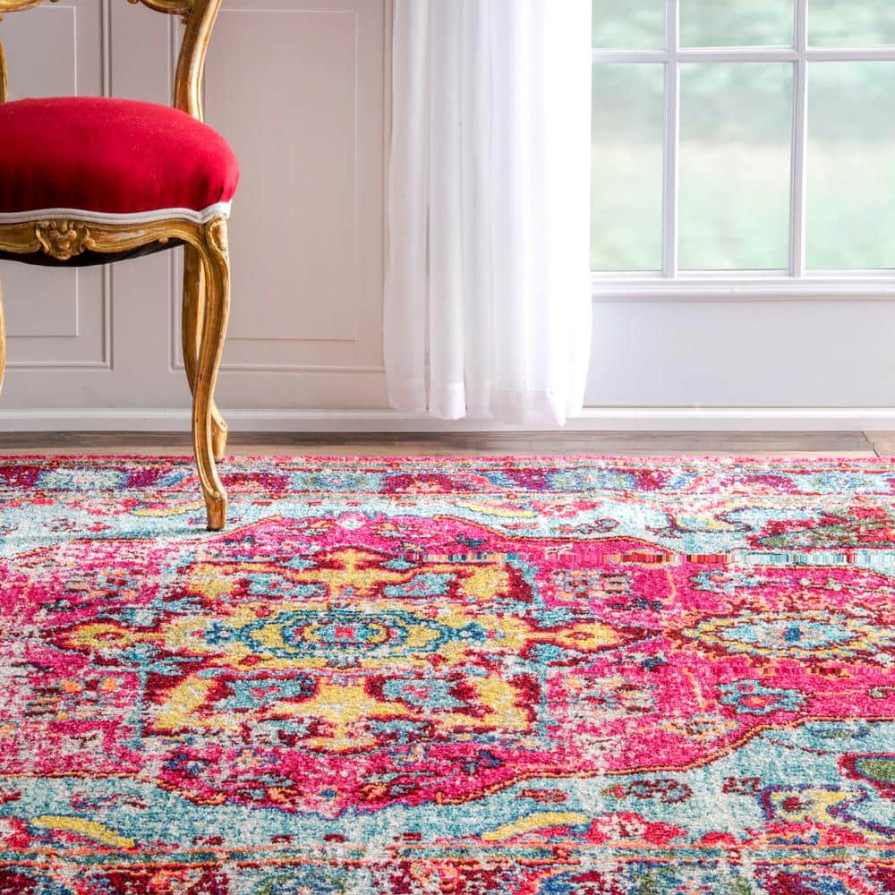 Multicolor Medallion Synthetic Easy Care Rug 62"x24"