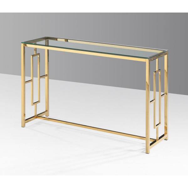 Gold and Clear Glass Console Table with Stainless Steel Base