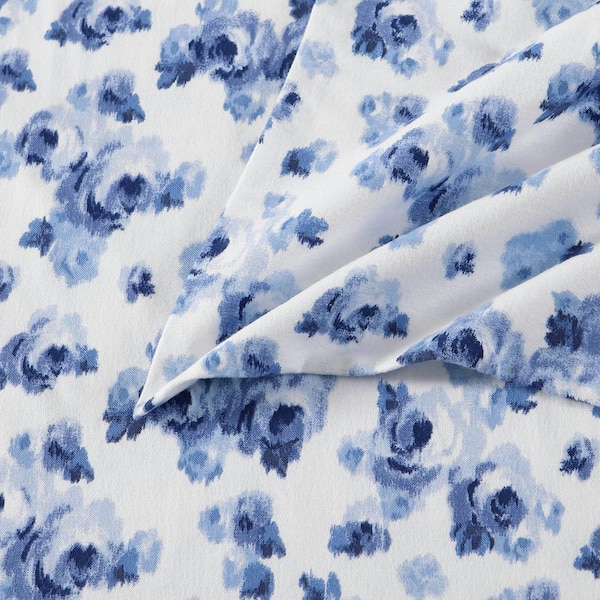 Laura Ashley Emelisa Flannel 4-Piece Blue Floral Cotton Queen