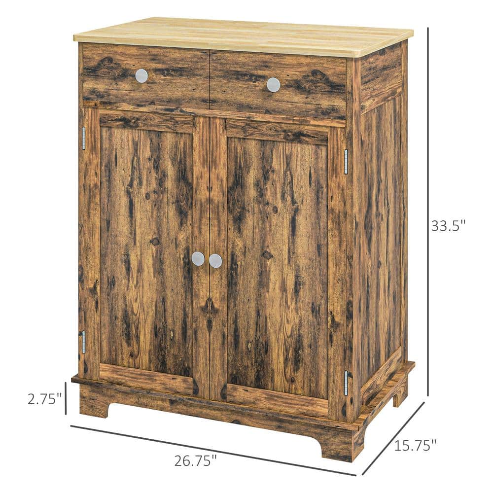 Rustic Brown Medium Wood Buffet Sideboard with Black Finish