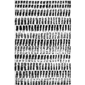 Zoey Faded Stripe Cozy Shag Black and White 4 ft. x 6 ft. Indoor Area Rug