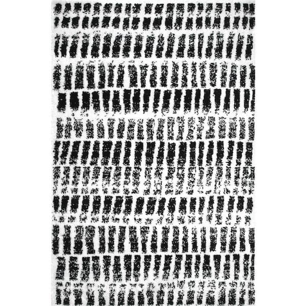 nuLOOM Zoey Faded Stripe Cozy Shag Black and White 9 ft. x 12 ft. Indoor Area Rug