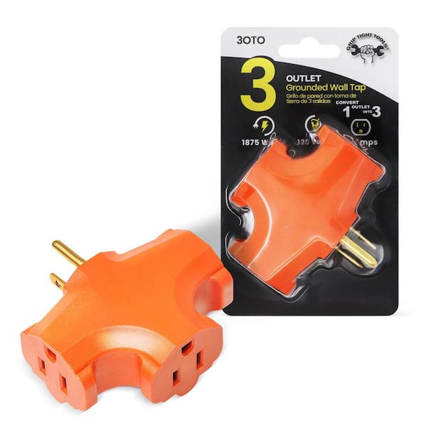 15 Amp 3-Outlet Heavy-Duty Grounded Wall Tap AC/DC Adapter, Orange