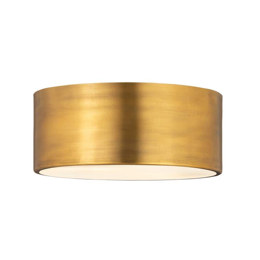 12" Rubbed Brass and Glass Drum LED Flush Mount Light