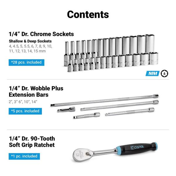 3/8 in. Dr. Deep 12-Point Socket Set (34-Piece) 3/8 in. Dr. Deep 12-Point Socket Set (34-Piece)