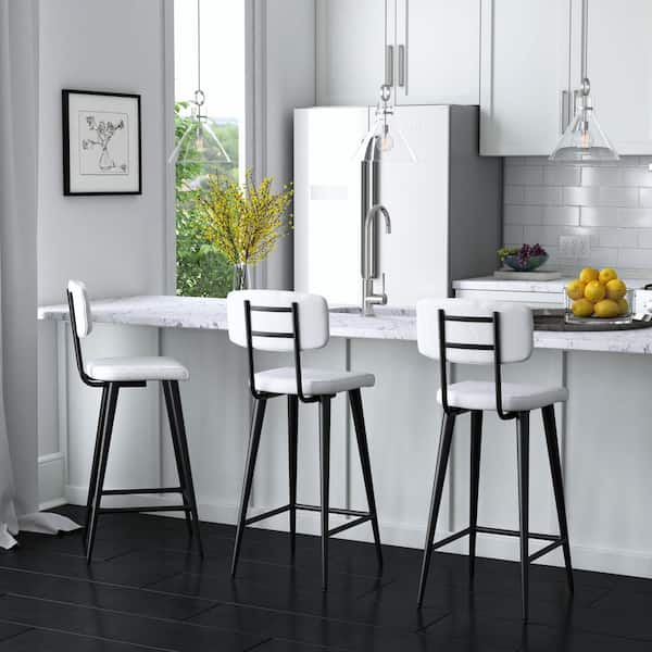 Saddle 26 in. Seat Height White and Black Metal and Leather Counter Stool with Back
