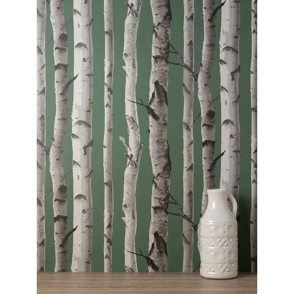 Chester Dark Green Birch Trees Matte Non-pasted Paper Wallpaper