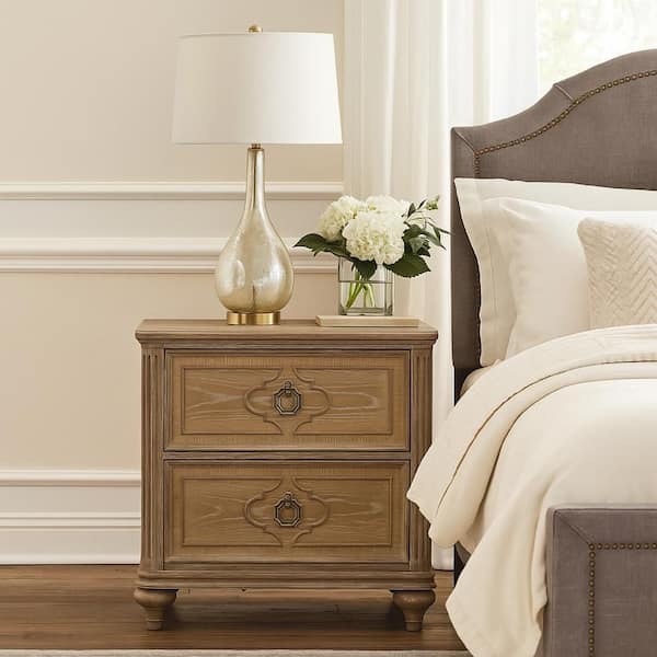 Lyla Oak Brown and Gold 2-Drawer 17 in. W Nightstand