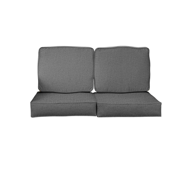 SORRA HOME 27 in. x 30 in. x 5 in. (4-Piece) Deep Seating Outdoor Loveseat Cushion in Sunbrella Revive Charcoal