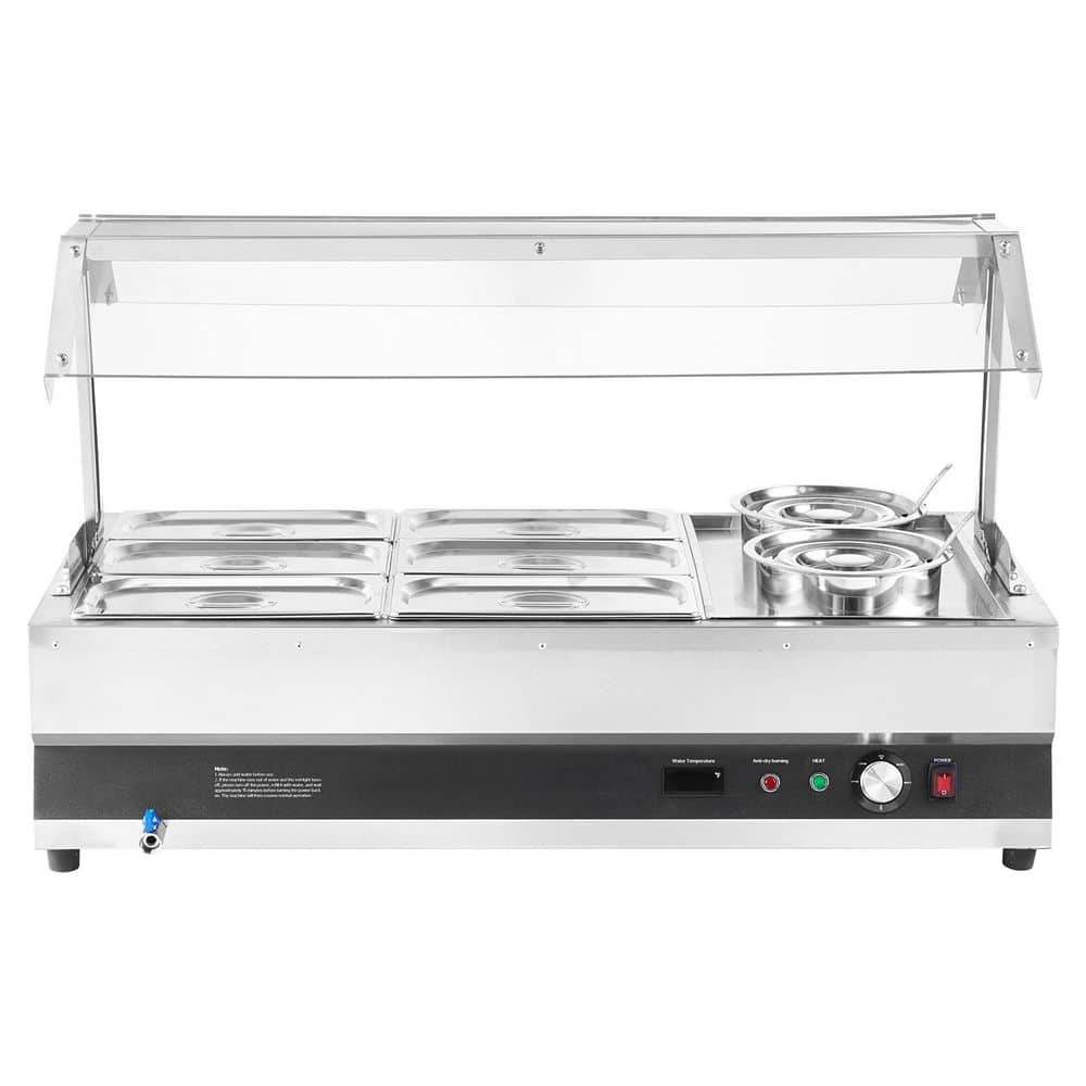 Electric Soup Warmer, 6.34 qt. Pots and 1/3 Pans, Stainless Steel, 1500W, 86~185Â°F, with Cover, for Restaurant, Buffet