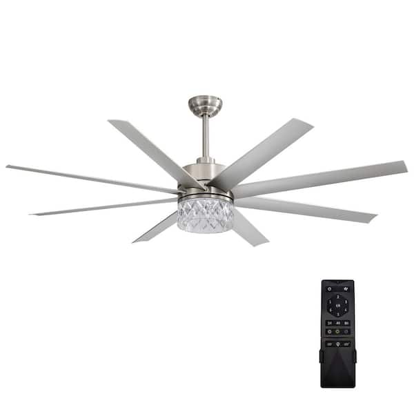 Breezary Serina 65 in. Integrated LED Indoor Brushed Nickel Ceiling Fan with Light and Remote Control Included