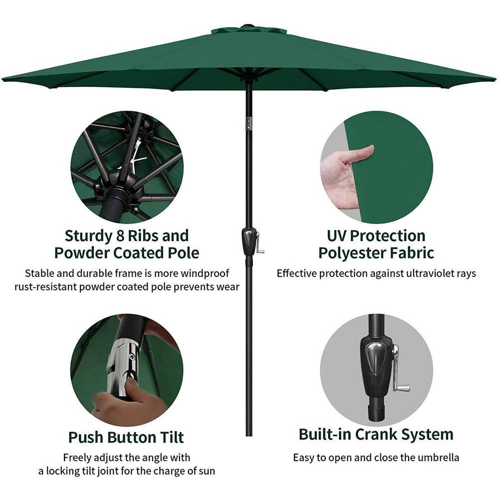Green 9 ft. Steel Market Patio Umbrella with Crank Lift