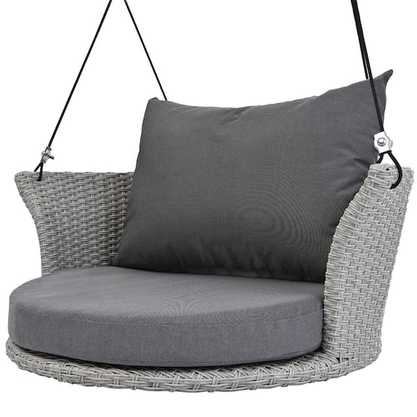 Boosicavelly 1-Person Outdoor Gray Wicker Porch Swing With Ropes and Cushion