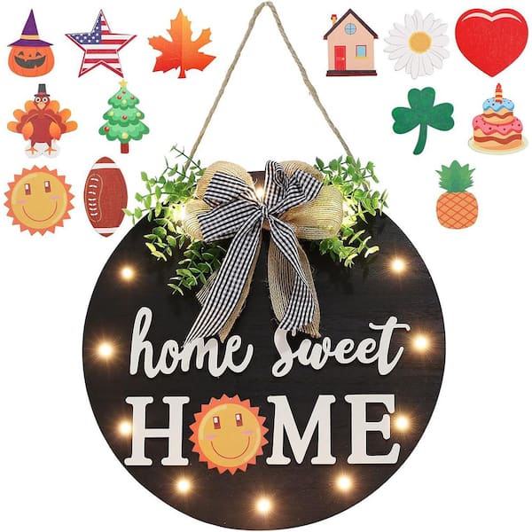 Unbranded Farmhouse Interchangeable Welcome Decor 12 in. x 12 in. Round Black by Wooden Wall Art