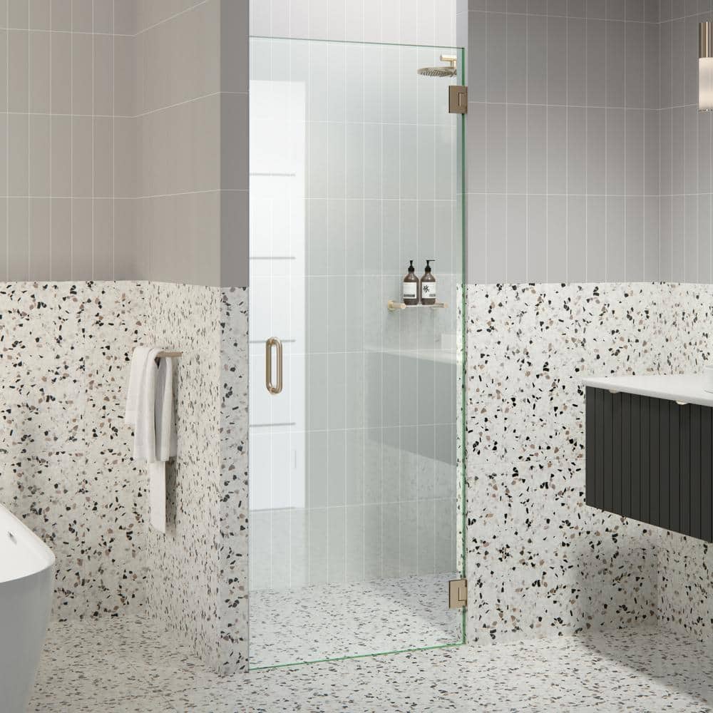 Brushed Bronze Frameless Glass Shower Door with Solid Brass Hardware
