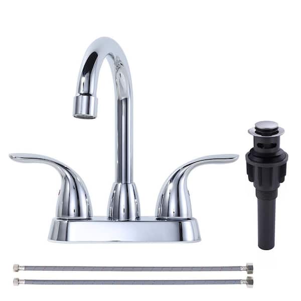 Double Handle 4 in. Centerset High Arc Bathroom Faucet with Pop-Up Drain Kit in Polished Chrome