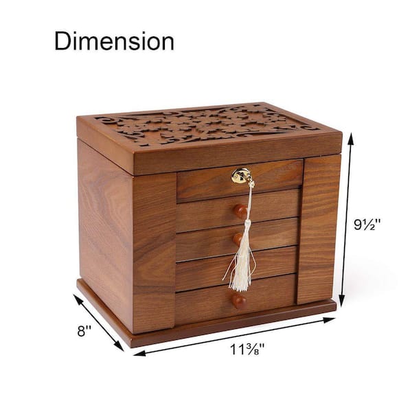 Cherry Wooden Jewelry Box with Lock and Key for Women Storage Case