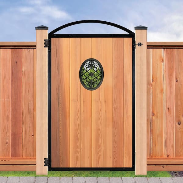 NUVO IRON EZ Install 6-Standard Fence Board Arched Pro Gate Frame with One 13 in. x 17 in. Oval Gate Insert