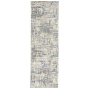 Solace Ivory/Grey/Blue 2 ft. x 7 ft. Abstract Contemporary Runner Rug