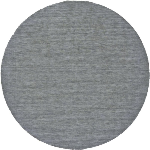 HomeRoots 8 ft. Round Blue, Gray Solid Color Area Rug
