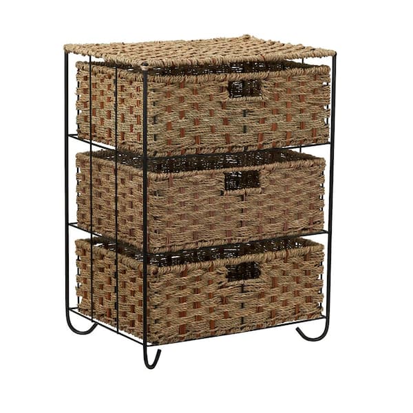 HOUSEHOLD ESSENTIALS Seagrass/Rattan 3 Drawer Unit Overall