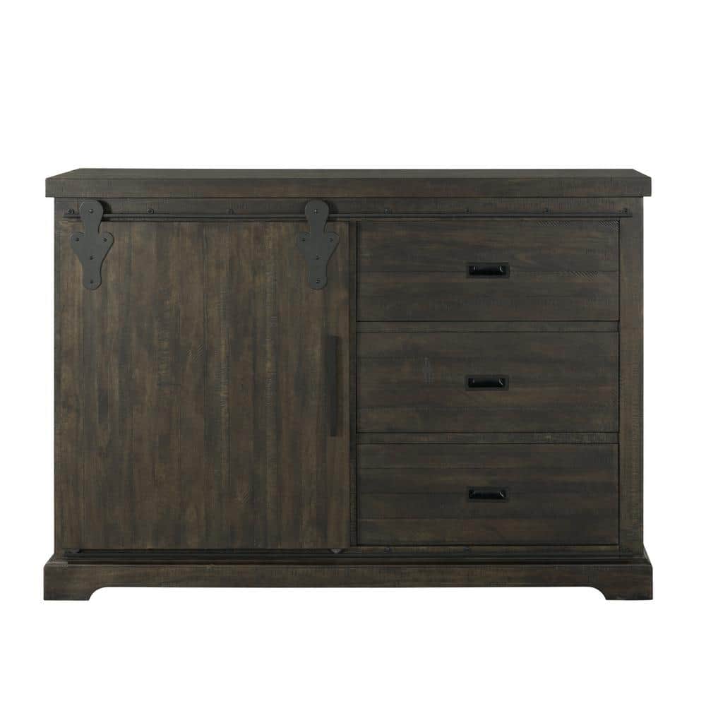 Smokey Walnut 60" Traditional Wood Server with Sliding Door