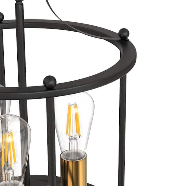 YANSUN 13 in. 3-Light Black and Gold Farmhouse Semi Flush Mount