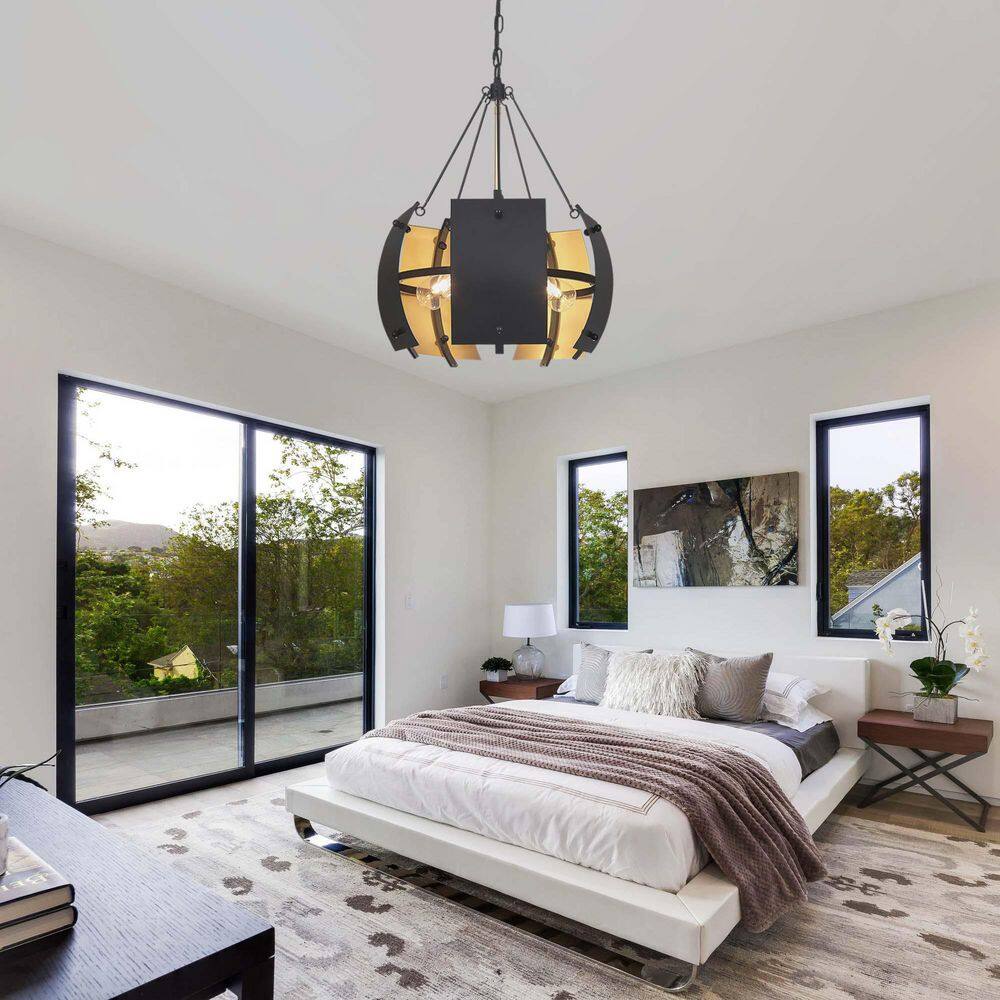 5-Light Black and Gold Drum Chandelier, Modern Premium Metal Hanging Light Fixture for Dining Room price history on PriceWatchPro