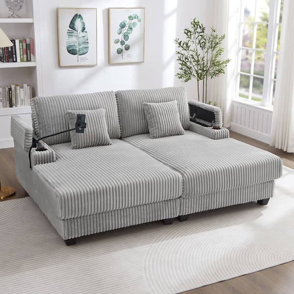 Harper & Bright Designs Gray Polyester Full Sleeper Double Chaise ...