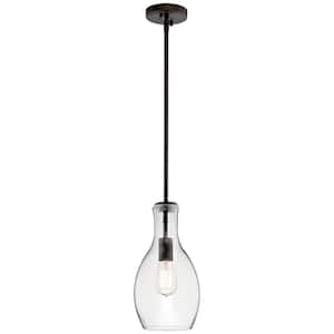 Everly 13.75 in. 1-Light Olde Bronze Transitional Shaded Kitchen Pendant Hanging Light with Clear Glass