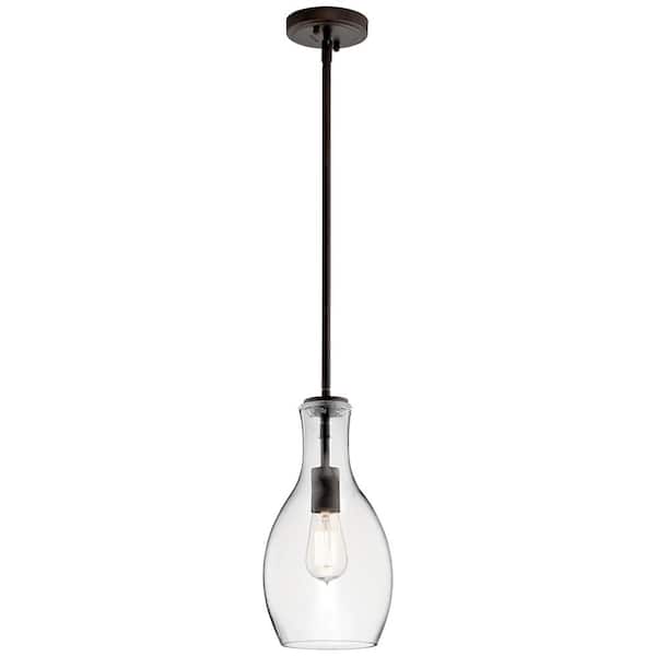 KICHLER Everly 13.75 in. 1-Light Olde Bronze Transitional Shaded Kitchen Pendant Hanging Light with Clear Glass