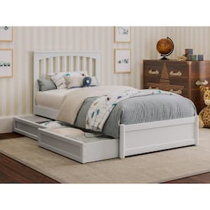 Everett White Solid Wood Frame Twin Platform Bed with Panel Footboard and Storage Drawers