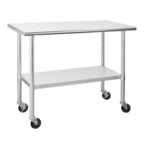 Tileon Silver Stainless Steel Kitchen Utility Table With Caster Wheels