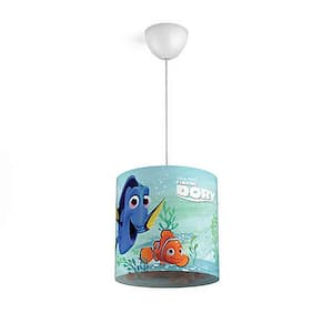 10.24 in. Blue Shade Disney Finding Dory Children Kids Ceiling Suspension Hanging Light Lamp, Silver Stand