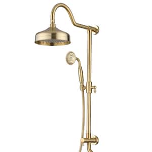 2-Spray Round Antique Wall Bar Shower Kit with Hand Shower in Brushed Gold