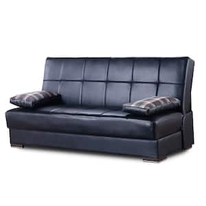 Soho Collection Convertible 75 in. Black Leatherette Upholstery 3-Seater Twin Sleeper Sofa Bed with Storage