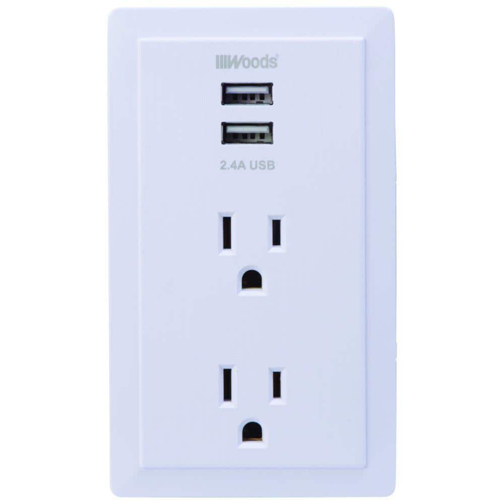 White Tamper Resistant Wall Outlet with 2 USB Ports