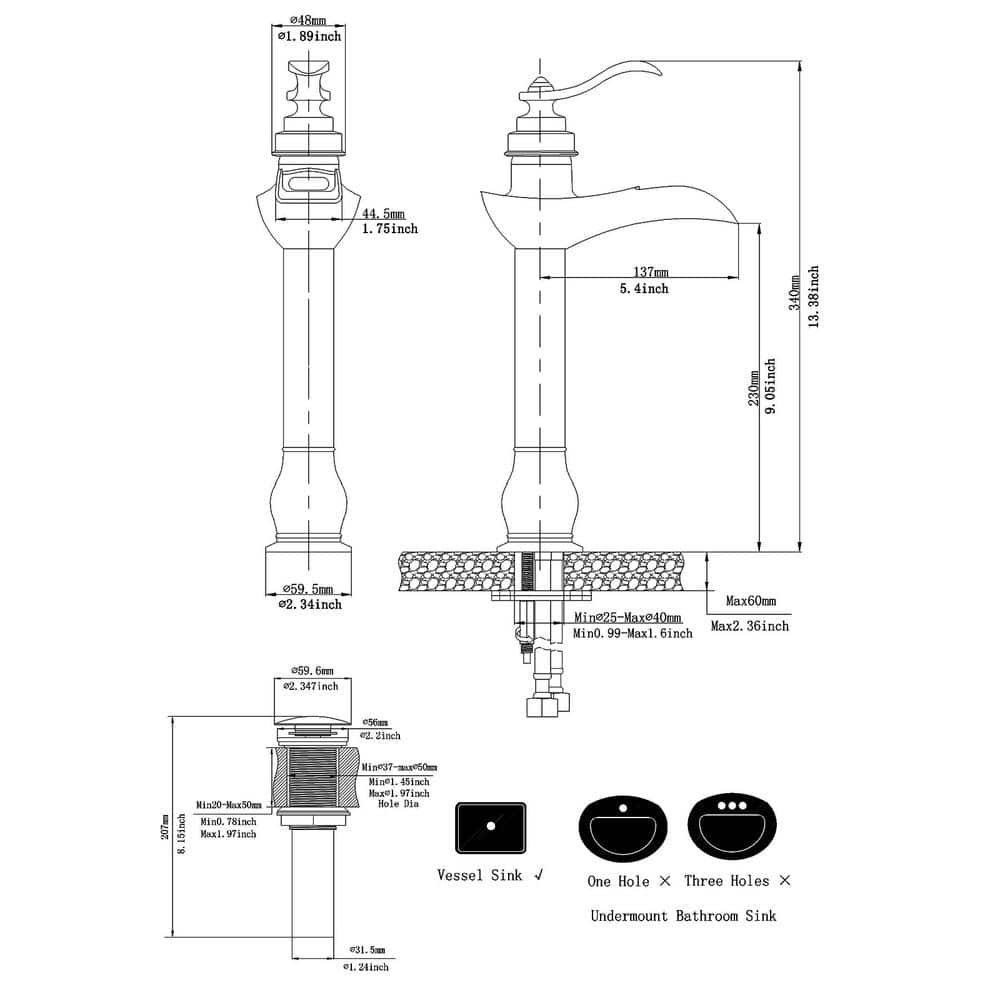 Brushed Nickel Single-Handle Waterfall Vessel Bathroom Faucet