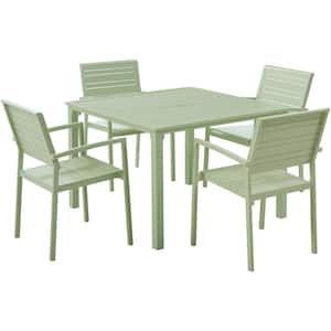 Luna 5-Piece Aluminum Modern Outdoor Dining Set with All-Weather 4 Slat Dining Chairs and 41 in. Square Slat Table