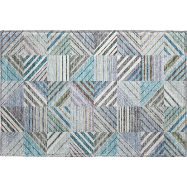 Mayfield Premium Machine Washable Abstract AMF2399 Teal 2 ft. x 3 ft. Accent Rug